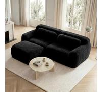 Yihomfy Canapé d'angle Désossé, Peluche Canapé 2 Places avec 1 Pouf, Canapés Modulable avec Coussins et Antidérapan, sans Montage, pour Salon,Chambre (Noir, 2 Sièges + 1 Pouf)
