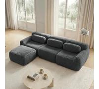 Yihomfy Canapé d'angle en L, Peluche Désossé Canapé 3 Places avec 1 Pouf, Canapés Modulable avec Coussins et Antidérapan, sans Montage, pour Salon (Gris, 3 Sièges + 1 Pouf)