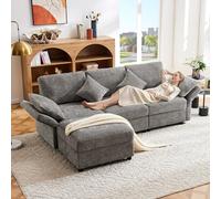 Yihomfy Canapé d'angle modulable 3 Places, 218 cm canapé Convertible en L avec Pouf et accoudoirs réglables, Petit canapé en Tissu Chenille Doux pour Salon, Appartement et Bureau, Gris Clair