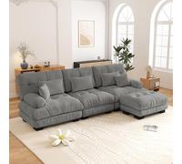 Yihomfy Canapé d'angle Modulable 313 cm en Chenille, Canapé 3 Places avec 1 Pouf, Structure Bois Massif, Configuration Libre Forme en L, Cloud Canapé Moderne pour Salon et Séjour