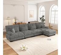 Yihomfy Canapé d'angle Modulable 406 cm en Chenille, Canapé 4 Places avec 1 Pouf, Structure Bois Massif, Configuration Libre Forme en L, Cloud Canapé Moderne pour Salon et Séjour