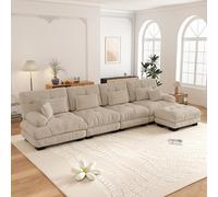 Yihomfy Canapé d'angle Modulable 406 cm en Chenille, Canapé 4 Places avec 1 Pouf, Structure Bois Massif, Configuration Libre Forme en L, Cloud Canapé Moderne pour Salon et Séjour