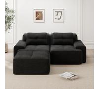 Yihomfy Canapé d'angle Modulaire Désossé, Velours côtelé Canapé 2 Places avec Tabouret, Configuration Libre, Loveseat Small Canapé de Salon, sans Montage (Noir, 2 Sièges + 1 Tabouret)