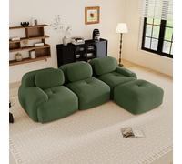 Yihomfy Canapé d'angle Modulaire Désossé, Velours côtelé Canapé 3 Places et 1 Pouf, Configuration Libre, Canapés en L de Salon, sans Montage (Vert, 3 Sièges + 1 Pouf)