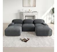 Yihomfy Canapé d'angle Modulaire Désossé, Velours côtelé Canapé 3 Places et 2 Pouf, Configuration Libre, Canapés en U de Salon, sans Montage (Gris, 3 Sièges + 2 Pouf)