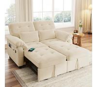 Yihomfy Canapé-lit, 142 x 172 x 86.5 cm, Extensible, Canapé Convertible 2 Places avec Dossier réglable et Port USB, avec Fonction de Sommeil, canapé-lit Moderne en Chenille, pour Salon (Beige)