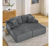 Yihomfy Canapé-lit 2 Places, Canapé Compressé avec 2 Porte-Gobelet et Poche Latérale, 2 Coussins, Canapé Loveseat Chaise Longue pour Salon, Bureau ou Appartement