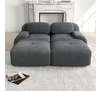 Yihomfy Canapé-lit Modulaire Désossé, Velours côtelé Canapé 2 Places et 2 Pouf, Configuration Libre, Loveseat Longue Canapé de Salon, sans Montage (Gris, 2 Sièges + 1 Pouf)