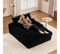 Yihomfy Canapé Lounge en Velours Côtelé, 137 x 175 cm, Méridienne et Canapé d'angle pour Salon, Canapé 2 Places, Canapé Ultra Confortable pour se détendre et S'allonger (Noir) (Gris) (Noir)