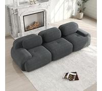 Yihomfy Canapé Modulable, Canapé Velours Cotelé, Boneless Cloud Couch, avec Accoudoirs Incurvés, Rembourrage Hautement Élastique, Aucun Assemblage Requis, pour Salon, Chambre (Gris, 3 Places)