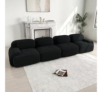 Yihomfy Canapé Modulable, Canapé Velours Cotelé, Boneless Cloud Couch, avec Accoudoirs Incurvés, Rembourrage Hautement Élastique, Aucun Assemblage Requis, pour Salon, Chambre (Noir, 4 Places)