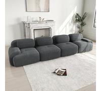 Yihomfy Canapé Modulable, Canapé Velours Cotelé, Boneless Cloud Couch, avec Accoudoirs Incurvés, Rembourrage Hautement Élastique, Aucun Assemblage Requis, pour Salon, Chambre (Gris, 4 Places)