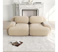 Yihomfy Canapé Modulable, Canapé Velours Cotelé, Boneless Cloud Couch, avec Accoudoirs Incurvés, Rembourrage Hautement Élastique, Aucun Assemblage Requis, pour Salon, Chambre (Beige, 2 Places)