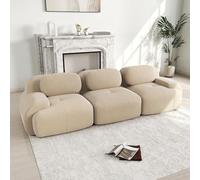 Yihomfy Canapé Modulable, Canapé Velours Cotelé, Boneless Cloud Couch, avec Accoudoirs Incurvés, Rembourrage Hautement Élastique, Aucun Assemblage Requis, pour Salon, Chambre (Beige, 3 Places)
