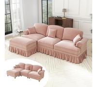 Yihomfy Canapé Modulable d'angle Forme de L Style Moderne,Grand Canapé 2/3/4/5 Places en Chenille&Assise Profonde,Coussins et Jupe Amovible pour Salon (Rose, 3 Places + 1 Pouf)