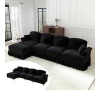 Yihomfy Canapé Modulable d'angle Forme de L Style Moderne,Grand Canapé 2/3/4/5 Places en Chenille&Assise Profonde,Coussins et Jupe Amovible pour Salon (Noir, 4 Places + 1 Pouf)