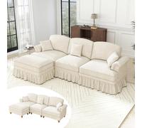 Yihomfy Canapé Modulable d'angle Forme de L Style Moderne,Grand Canapé 2/3/4/5 Places en Chenille&Assise Profonde,Coussins et Jupe Amovible pour Salon (Beige, 3 Places + 1 Pouf)