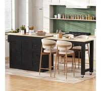 Yihomfy Îlot Central Cuisine avec Plan de Travail Extensible 112-186,8×45×93 cm, Table de Bar Extensible avec Rangement, 3 Tiroir et 2 Porte, pour 4-6 Personnes, Noir