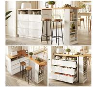 Yihomfy Îlot Central Cuisine avec Plan de Travail Extensible 137-215 cm, Table de Bar avec Rangement et 6 Tiroirs, Îlot Cuisine avec Rangement Mobile, Blanc