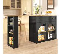 Yihomfy Îlot de Cuisine 360° avec Table à Manger Pivotante, Coin Café avec Meuble de Rangement et Étagère à Snacks, Table Îlot Bar à Vin pour Cuisine et Salon (Noir, 2)