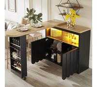 Yihomfy Îlot de Cuisine Pivotant à 360° avec Table à Manger Pivotante et Éclairage LED, Coin Café avec Rangement et Étagère à Snacks, Table Îlot pour Bar à Vin, Cuisine ou Salon (Noir, 2)