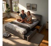 Yihomfy Lit Double 140x200cm, revêtement Chenille, avec 4 Grands tiroirs de Rangement, idéal pour Une Chambre parentale ou Une Chambre Parents-Enfants, Gris foncé (Gris Foncé, 160x200cm)