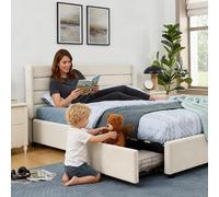 Yihomfy Lit Double 140x200cm, revêtement Chenille, avec 4 Grands tiroirs de Rangement, idéal pour Une Chambre parentale ou Une Chambre Parents-Enfants, Gris foncé (Beige, 140x200cm)