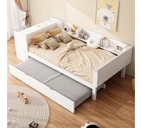 Yihomfy Lit Gigogne 90x200 avec gigogne 90x180, lit d'angle à 1 Place avec Bureau, Trois étagères à côté du lit, Compartiment de Rangement latéral, sans Matelas