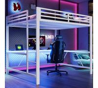 Yihomfy Lit Mezzanine Gaming en Bois 90 x 200 cm avec Bureau, étagères de Rangement, éclairage LED et Station de Recharge，pour Enfants et Adolescents (Blanc-Métal, 160x200cm)
