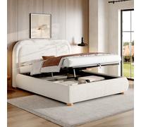 Yihomfy Lit Rembourré, Lit Fonctionnel Hydraulique, Lit Double avec Sommier Coffre, Espace de Rangement, Tête de Lit, Tissu Bou apacité de Charge : 220 kg, pour 2 Personnes (160 * 200cm)