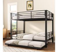 Yihomfy Lit Superposé 140x200 cm pour 3 Personnes, Lit à Étages avec Lit Escamotable, Lit Superposé Triple en Métal, Noir