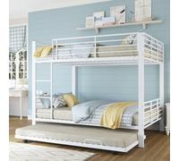 Yihomfy Lit Superposé 140x200 cm pour 3 Personnes, Lit à Étages avec Lit Escamotable, Lit Superposé Triple en Métal, Blanc