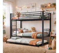 Yihomfy Lit Superposé 90x200 cm pour 3 Personnes, Lit à Étages avec Lit Escamotable, Lit Superposé Triple en Métal, Noir