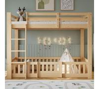 Yihomfy Lit superposé en Bois, avec escalier à Angle Droit, rambarde et Porte, Protection antichute, Espace sous-lit modulable (Matelas Non Inclus) (Couleur Naturelle)