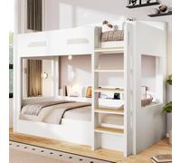 Yihomfy Lit Superposé Enfant 90x200 cm avec Prise USB et Étagères de Rangement, Cadre de Lit Mezzanine en Bois pour Chambre d'enfant, Lit Double Superposé, Idéal Frères et Sœurs