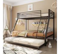 Yihomfy Lit Superposé Métal 90x200 & 140x200 cm avec Lit Escamotable 90x190 cm, Lit Familial Capacité 550 kg, 3 Couchages avec Échelle et Barrière, Noir