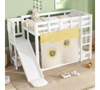 Yihomfy Lit superposé pour Enfants avec Toboggan, lit en Bois avec escalier et clôtures, lit pour Enfant avec Rideau de lit, Protection Anti-Chute, Bois Massif (sans Matelas) (Blanc-02W, 90x200cm)