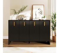 Yihomfy Meuble Cuisine Bas en Bois 140x38x80 cm - Buffet Salle à Manger avec 4 Portes, Poignées Dorées & Séparateurs Réglables - Rangement Flexibl (Noir)