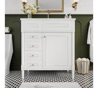 Yihomfy Meuble lavabo 76.5 cm avec Vasque en céramique, Petit Meuble sous-Vasque avec Deux Tiroirs et Rangement Caché, Poignées Argent, Désign Simple Moderne, WC Invités, Salle de Bain, Blanc-H