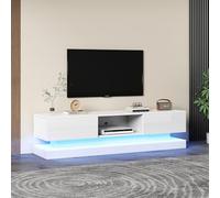 Yihomfy Meuble TV LED pour Téléviseur 60 Pouces, Centre Multimédia Moderne et Haut avec Finition Brillante et Rangement, Console Multimédia pour Salon, Idéal pour Les Gamers (Blanc, 160cm)