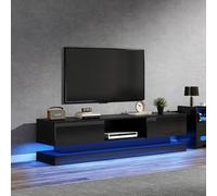 Yihomfy Meuble TV LED pour Téléviseur 60 Pouces, Centre Multimédia Moderne et Haut avec Finition Brillante et Rangement, Console Multimédia pour Salon, Idéal pour Les Gamers (Noir, 160cm)