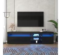 Yihomfy Meuble TV LED pour Téléviseur 60 Pouces, Centre Multimédia Moderne et Haut avec Finition Brillante et Rangement, Console Multimédia pour Salon, Idéal pour Les Gamers (Noir, 180cm)