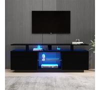 Yihomfy Meuble TV LED pour Téléviseur 60 Pouces, Centre Multimédia Moderne et Haut avec Finition Brillante et Rangement, Console Multimédia pour Salon, Idéal pour Les Gamers (Noir, 140cm)