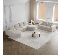 Yihomfy Modular Chenille Sofa,3-Seat L-Shaped Curved Sofa with No Assembly Required,2-Piece Foam Compression for Living Room (F-Beige-2 L+4 Seats)