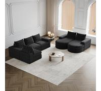 Yihomfy Modular Chenille Sofa,3-Seat L-Shaped Curved Sofa with No Assembly Required,2-Piece Foam Compression for Living Room(F-Black-2 L+4 Seats)