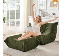Yihomfy Pouf Canapé de Sol, Fauteuil Togo, Bean Bag Chaise Confortable, et Repose-Pied, Dossier inclinable, Aucun Montage Requis, pour Salon, Chambre, Bureau (Vert)