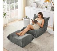 Yihomfy Pouf Canapé de Sol, Fauteuil Togo, Bean Bag Chaise Confortable, et Repose-Pied, Dossier inclinable, Aucun Montage Requis, pour Salon, Chambre, Bureau (Gris)