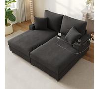 Yihomfy Sleeper Canapé-lit de Salon, Chaise Longue Double Couchette avec Fonction Couchage, Fonction Couchette Rembourrée, Support Téléphone, Connexion USB et Support à Boissons (Gray, 2 sièges)