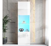 Yihomfy Vitrine 45×35×160 cm - Meuble de présentation laqué Brillant avec éclairage LED, étagère en Verre trempé, 2 espaces de Rangement, Idéale pour Salon, Chambre, Bureau et Cuisine, Blanc