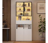 Yihomfy Vitrine 70x30x200 cm - Meuble de Rangement Blanc laqué avec Portes en Verre montées sur Cadre Aluminium Noir, éclairage LED Personnalisable - Structure Robuste Charge 150 kg, Blanc